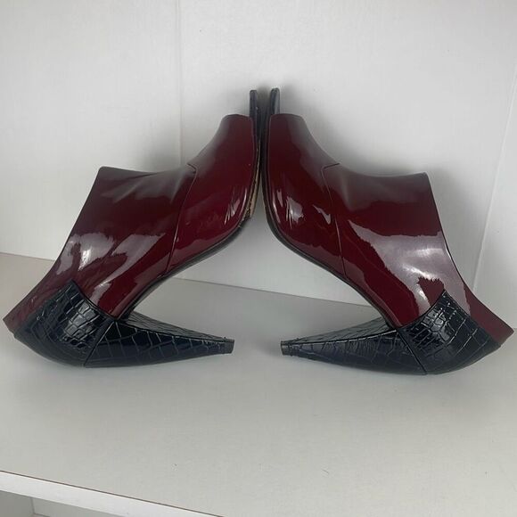 Pour La Victoire Lea Dark Cherry Patent Leather Curved Heel Ankle Bootie Sandal - Picture 4 of 14